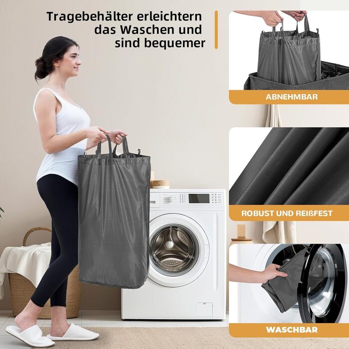 Laundry Basket with Lid, 135L Extra Large Laundry Basket with 2 Compartments, Dirty Clothes Hampers for Laundry, Laundry Collector with 2 Divided Compartments, Laundry Basket Organizer for Bedroom, Dark Gray