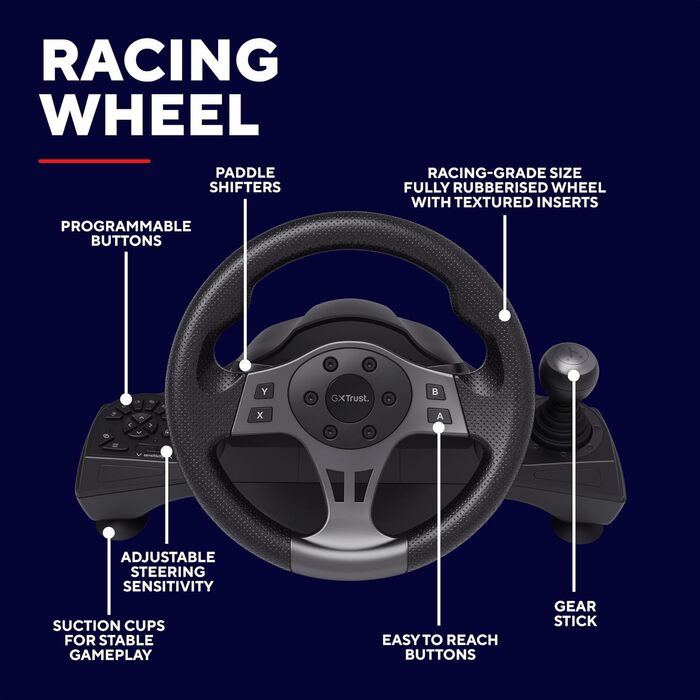 Руль для гонок Trust GXT 289 Movi з педалями та перемикачами швидкостей, сумісний з PC, Xbox Series X/S, PS4, Nintendo Switch