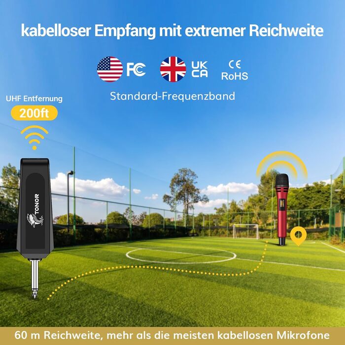 TONOR TW320 Бездротовий мікрофон: динамічний ручний мікрофон для караоке, PA, конференцій та вечірок. Повністю бездротовий, з акумулятором, сірий колір.