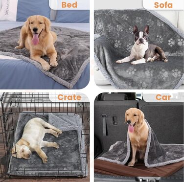 Водонепроникний коврик для собак PETTOM, 145 x 127 см, фліс Sherpa, захист дивану, миється, двосторонній, сірий колір