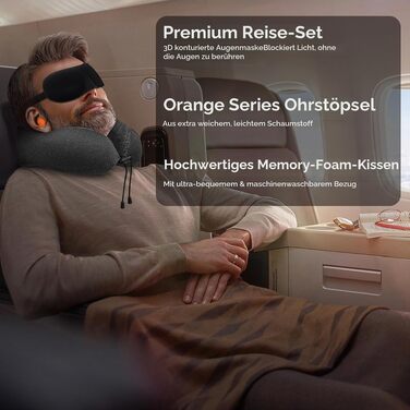 Подушка для подорожей під шию з ефектом пам'яті (Memory Foam) з маскою для сну 3D та берушами, сіра — ідеальна для літака, авто та офісу