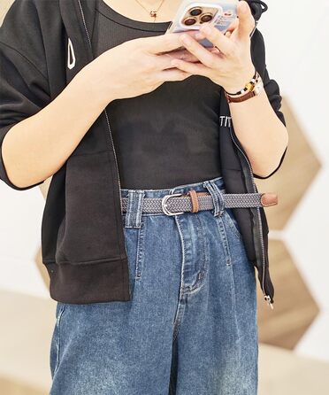 Еластичний жіночий/дівчачий ремінь 2.5 см, плетений, для джинсів та суконь, 2 шт. (Чорний/Сірий) M/91/96 см