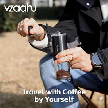 Vzaahu Кавомолка ручна, 6-ступенева, керамічний жорно, для дому, офісу, подорожей, срібна, чорна