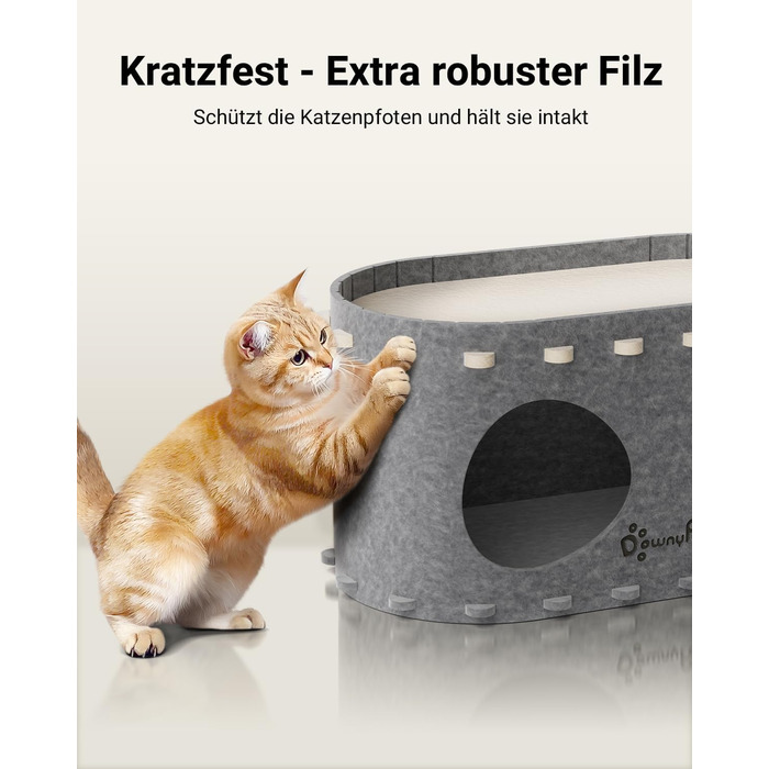 Будиночок для котів з фетру, лежанка для котів, будиночок-печеричка, 58 x 33 x 30 см, ігровий, зимовий, захист кігтів, сірий (один)