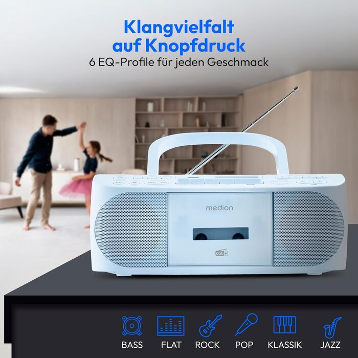 MEDION DRX-1 Plus Бумбокс: DAB+, Bluetooth, CD, MP3, касети, AUX, Stereo Sound System, зелений/блакитний