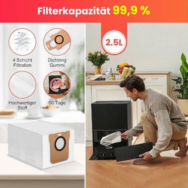 Комплект аксесуарів TriCut для Dreame L10s Ultra Gen 3 / L50 Ultra / X40 Ultra / L40 Ultra / X40 Master / Mova P50 Pro Ultra: 6 пилозбірників, 4 бічні щітки, 4 серветки для миття, 4 фільтри, 1 основна щітка (сумісно з L20)