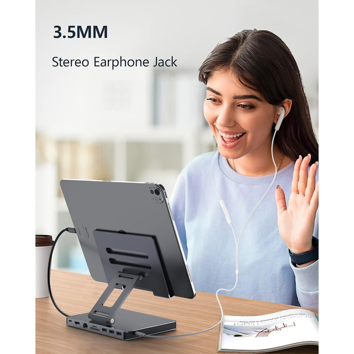 Хаб-станція для iPad Pro/Air M5/M3/M4 з USB-C, 9-в-1: HDMI 4K, RJ45, SD/TF, 3 USB 3.0, 3.5mm Audio, для Samsung Tablet