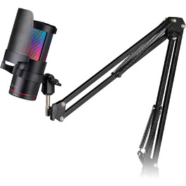 Мікрофон Mars Gaming MMIC-XT: Професійний студійний мікрофон з кульковим кріпленням, поп-фільтром та металевою сіткою (Чорний)