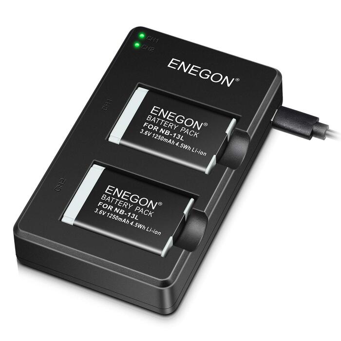 Акумулятор ENEGON NB-13L (2 шт.) + Зарядний пристрій для Canon PowerShot G5 X, G5X Mark II, SX720 HS, SX730 HS, SX740 HS