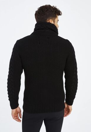 Чоловічий светр Leif Nelson з коміром-шарфом, Slim Fit, зимовий, повсякденний, великий в'язаний, чорний худі-светр LN7080 Cael (S, Чорний)
