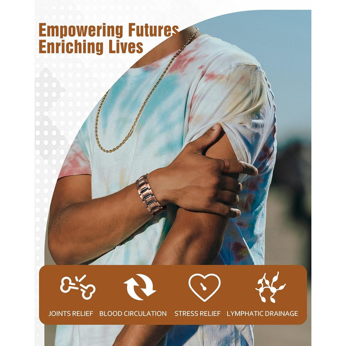 Браслет на магнітах Jecanori для чоловіків, з міді, 57 магнітів (3500 Гаус), інструмент для регулювання, подарункова коробка, не містить міді