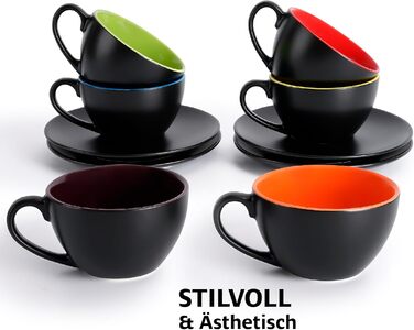 MIAMI - 6 x 175 ml Cappuccino Cups with Saucers & Stand/Cappuccino Cup Set - Le Papillon Collection (Colorful)