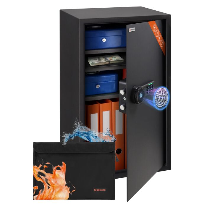 Сейф для дому Business XL Safe Tresor 60л з цифровим та відбитком пальця, вогнестійкий, для документів A4, з 2 полицями