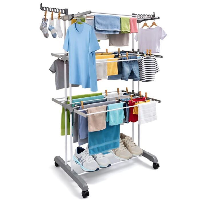 Сушарка для білизни H&F Turmwäscheständer 4-ярусна на колесах з гальмами, 170 см, до 40 кг