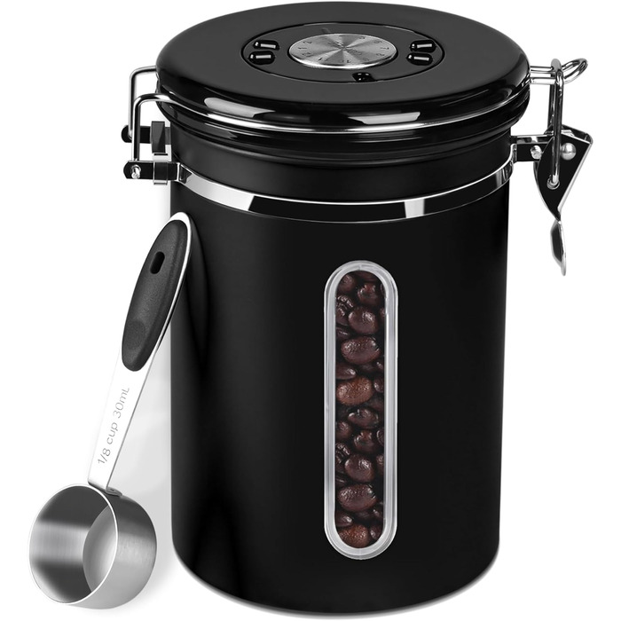 Кейс для кави ROCKY&CHAO 1.8L з нержавіючої сталі, герметичний, з вікном, для кавових зерен, чаю, горіхів, какао