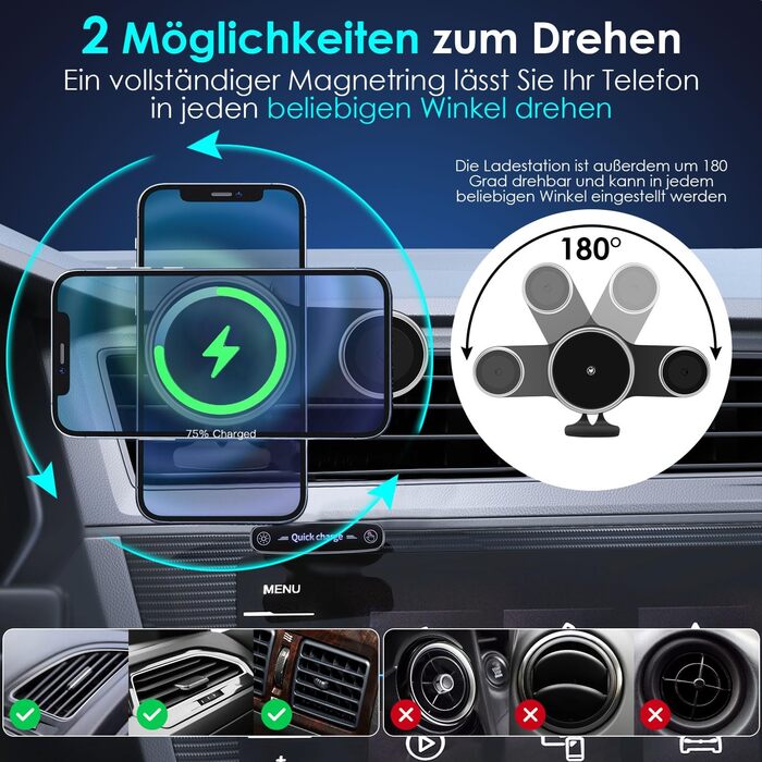 Автомобільний зарядний пристрій MagSafe 15W 2-в-1: зарядка та тримач для iPhone 16/15/14/13/12 Pro Max