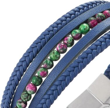 Браслет Coolsteel&Beyond з магнітним застібком: шкіряний, плетений, з намистинами (синій/зелений & рожевий)
