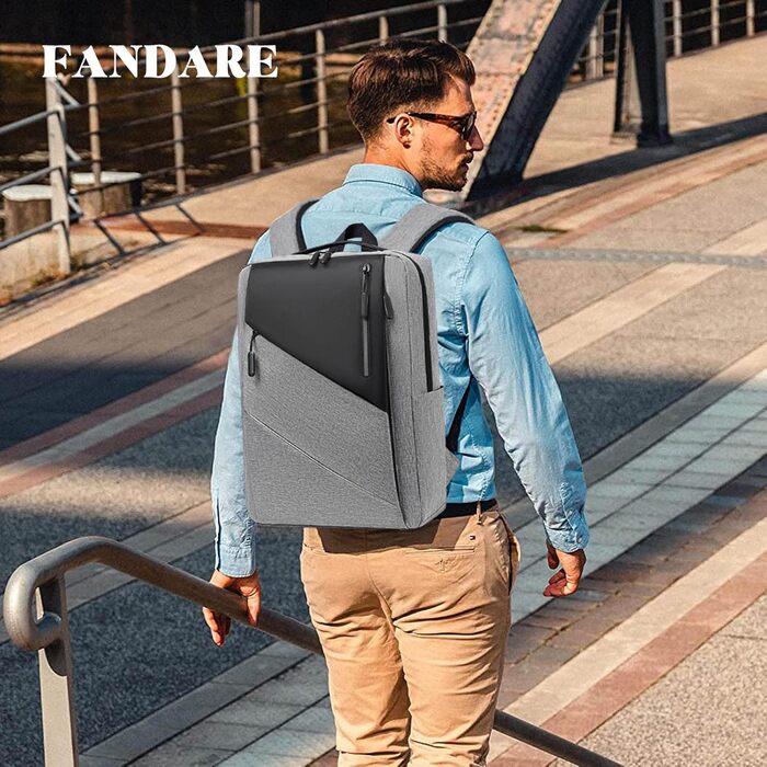 Рюкзак для ноутбука FANDARE Slim - чоловічий/жіночий, для роботи, подорожей, навчання. USB-порт, багато кольорів (сірий)