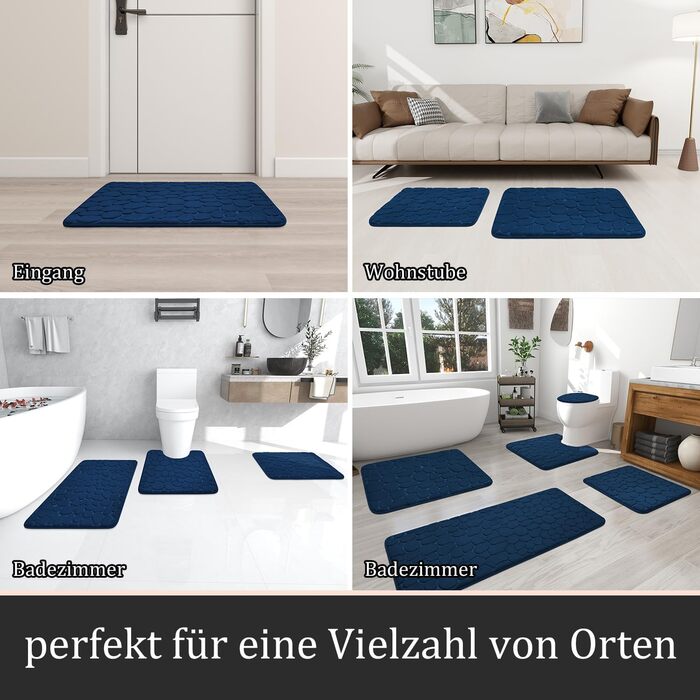 Набір килимків для ванної кімнати chakme (2 шт.), пам'ятна піна Cobblestone, протиковзкі та поглинаючі килимки для ванни та туалету, темно-сині