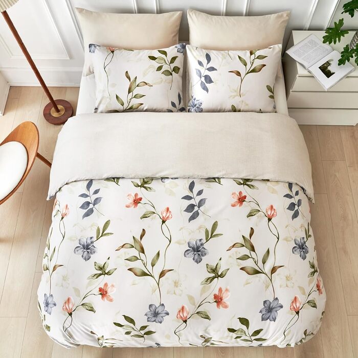 Комплект постільної білизни Tokokimo 220x240 3шт. - комплект з 2 наволочок 80x80 см, з клямками, квітковий принт, мікрофібра, для двоспального ліжка, сіро-коричневий