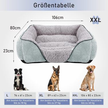 JOEJOY Dog Bed Medium to Large Dogs Dog Basket Washable - Fluffy Dog Bed, Non-Slip Dog Beds Dog Basket, Plush Dog Basket for Dogs and Cats (L76×61×23 cm) (L 106 x W 80 x H 23 cm, Light Grey)