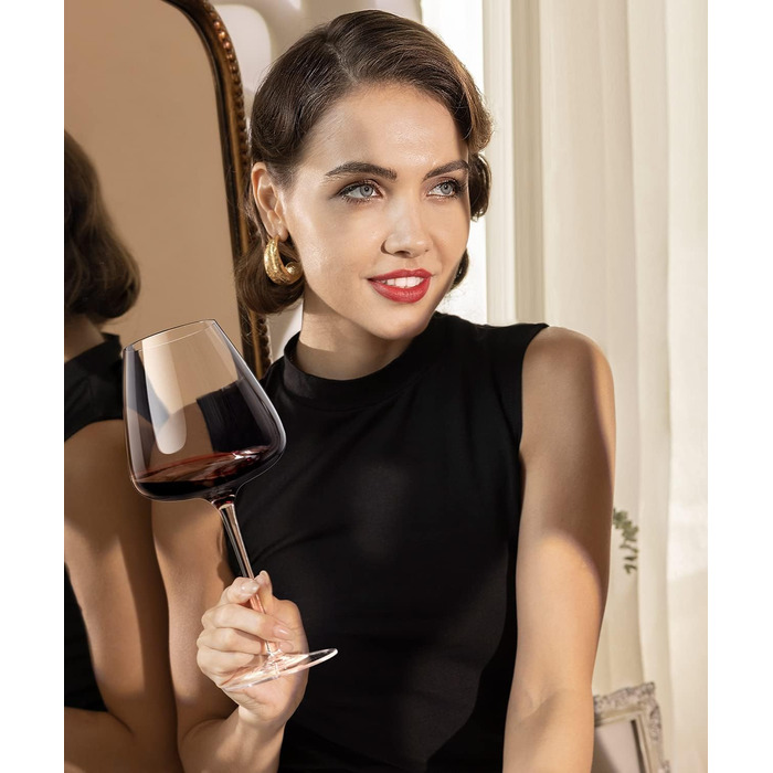 Набір келихів для червоного вина OJA, 4 шт., великі бургундські келихи, 652 мл, виготовлені з ручного видутого кришталевого скла, прозорі, ідеальні для дегустацій вина, дня народження, Різдва, ювілею