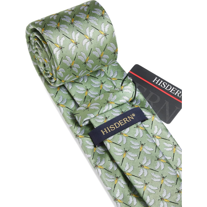 HISDERN Комплект краватки та нагрудного хустинки для чоловіків: зелено-жовтий принт, класичний стиль, для весілля та ділових зустрічей