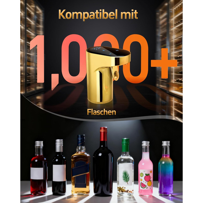 Електричний декантер для вина 5-в-1 з регульованою дозуванням, цифровий виливач, автоматичний дозатор вина, подарунок на день народження/День святого Валентина (золотий)