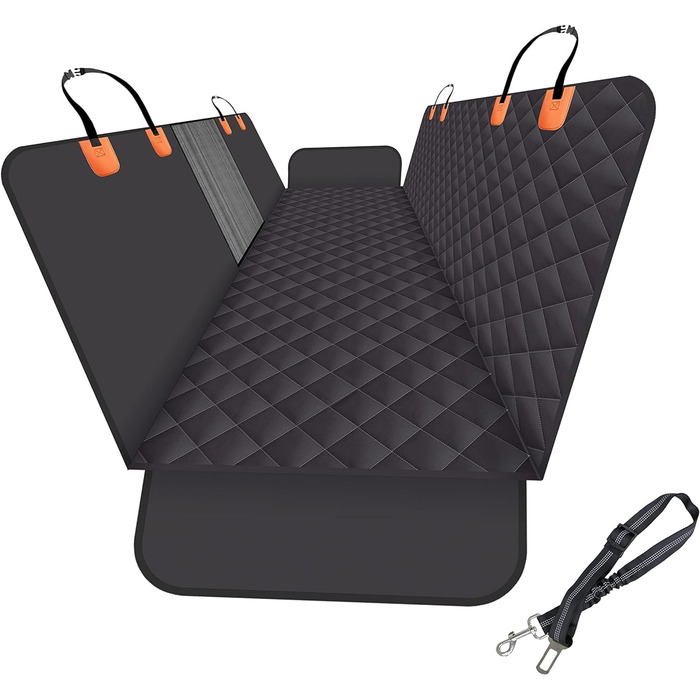 Захисний чохол на сидіння для собак, для авто, SUV та вантажних машин з сіткою у вікно, стійкий до подряпин, ковзання та води, з поворотком для повідка (Рожевий). Чохол на сидіння та поводок для собак (Чорний)