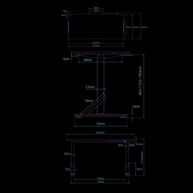 Ігровий стіл Ultradesk IRON WHITE, 132,5x60,5 см, регулювання висоти 71-81 см
