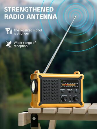 Радіоприймач MINORZ 12000mAh з ручкою, портативне радіо для надзвичайних ситуацій з великою сонячною панеллю, HiFi звук, AM/FM радіоприймач, SOS, ліхтарик та лампа для читання, IPX6 водонепроникний, ідеально підходить для кемпінгу та надзвичайних ситуацій