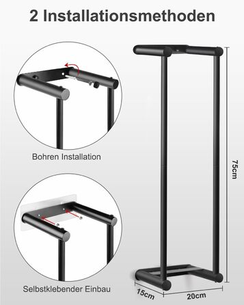 Настінна сушарка для рушників LIVEHITOP без свердління, 75 см, чорний, нержавіюча сталь, велика місткість