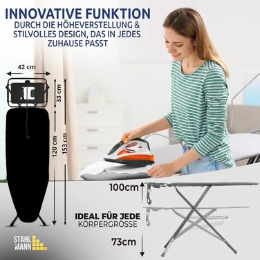 Сталевий прасувальний стіл STAHLMANN® [120x38] з платформою для одягу – міцний, стабільний, виготовлений в ЄС