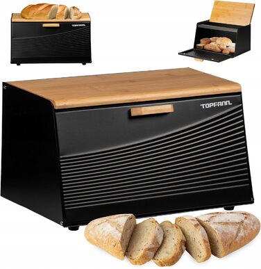 Бак для хліба з бамбука та металу, чорний | Бак для хліба, контейнер для хліба