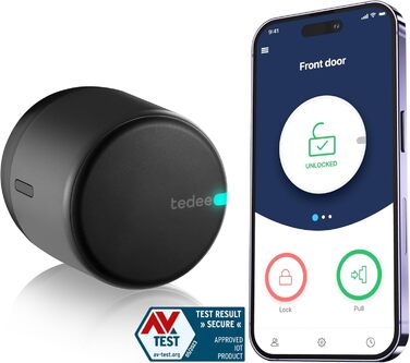 Розумний дверний замок tedee Lock GO, Bluetooth, керування через додаток, без заміни циліндра, для iPhone та Android, Smart Home, чорний, 58x65 мм