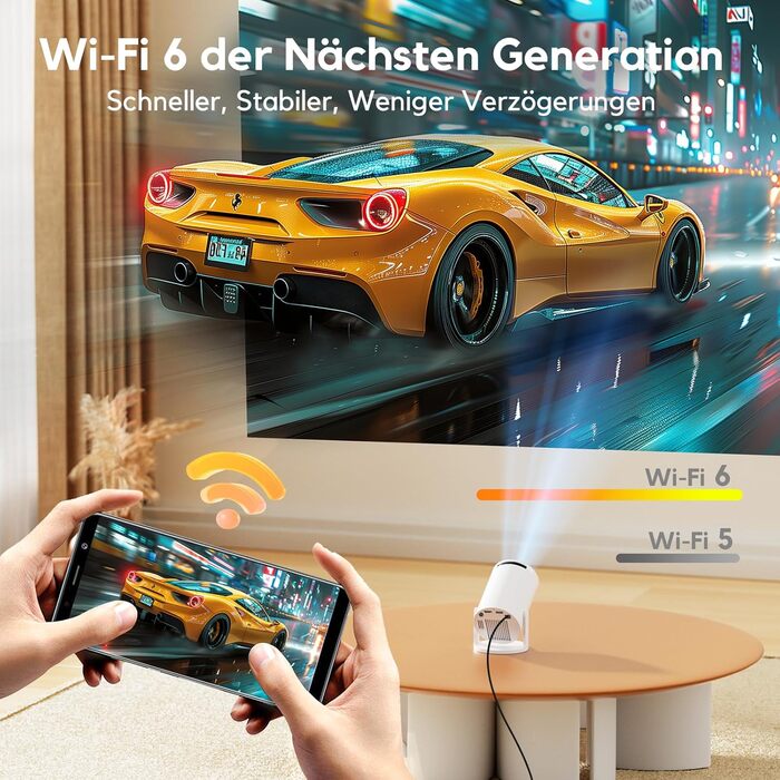 Розумний проєктор AKIYO O2 з підтримкою 1080P, Android 11, WiFi 6, Bluetooth 5.4 та автотрапецеїдною корекцією. Підтримка HDMI, USB, Smartphone, Laptop, PS5. Поворотний на 180°