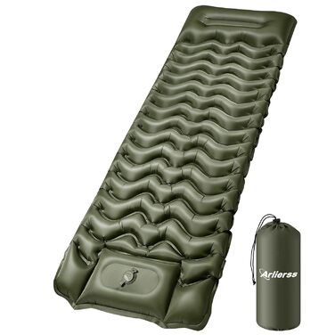 Надувний матрац Isomatte 12 см з насосом та подушкою, армійсько-зелений, для кемпінгу, туризму, пляжу