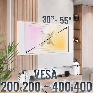 Кріплення для телевізора RICOO S3222: поворотне, нахильне, для телевізорів 30-55 дюймів, VESA 200x200, до 30 кг, сумісне з OLED та Curved екранами