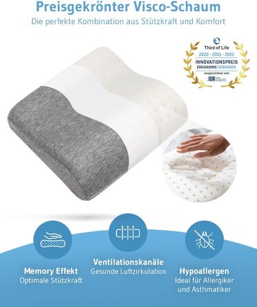 Ортопедична подушка для шиї ONDA, м'яка подорожня подушка з memory foam для літака, авто, дітей і дорослих, проти болю в шиї, гіпоалергенна