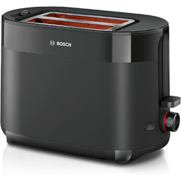 Тостер Bosch MyMoment TAT2M123, компактний, з підставкою для булочок, функцією розморожування, автоматичним відключенням, підйомником, центруванням хліба, для 2 скибок, 800 Вт, чорний матовий