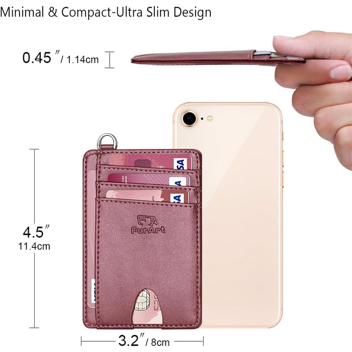 FurArt: Елегантне картхолдер з RFID-блокуванням для чоловіків та жінок, чорний (S, Pearl Burgunderrot)