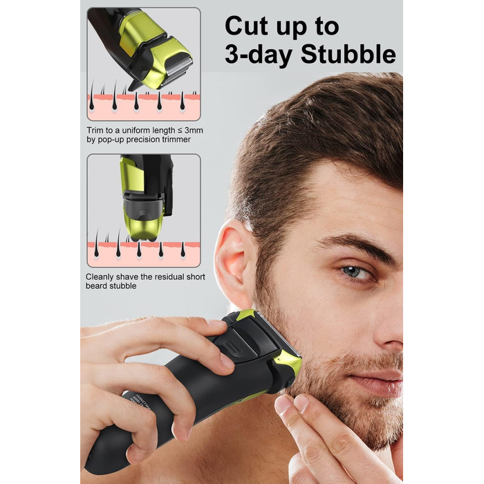 Електричний чоловічий бритва та тример з 3 гнучкими лезами, акумуляторний, бездротовий, з чохлом для подорожей, для мокрого та сухого гоління, час роботи 100 хв, подарунок для чоловіка, колір: смарагдово-зелений