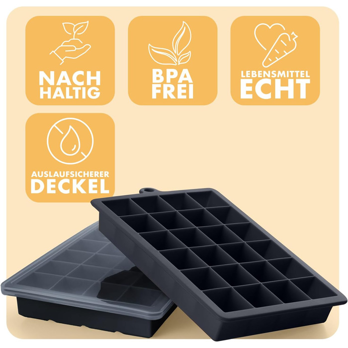 Форми для льоду Blumtal Silikon 2x24 - з кришкою, 2.6 см, BPA Free, чорно-синій