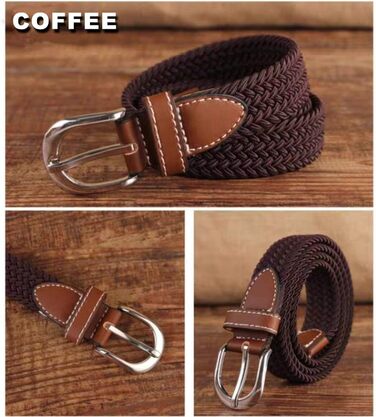 Еластичний жіночий/дівчачий ремінь 2.5 см, плетіння, для джинсів та суконь, 2 шт. (Чорний/Кава, M/91/96 см)