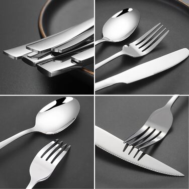 Stainless Steel Cutlery Set 12 Persons Essential with Steak Knives (72-Piece) - Dishwasher Safe, Silver Cutlery, Cutlery Set, Dining Cutlery, Cutlery Set 12 Persons - Table Cutlery for Home/Party
