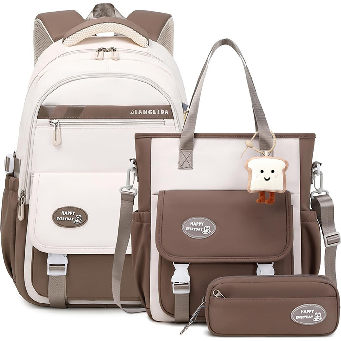 Шкільний рюкзак Tanou для дівчаток-підлітків, набір шкільних сумок з сумкою через плече та пеналом, дитячий рюкзак для школи, повсякденний, зелений (коричневий)