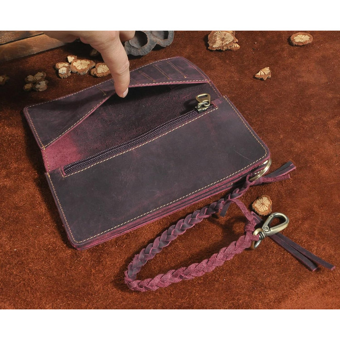 Le'aokuu Men's Genuine Leather Wallet Organizer Double Checkbook Bifold Wallet Pattern Business Money Clip 3377