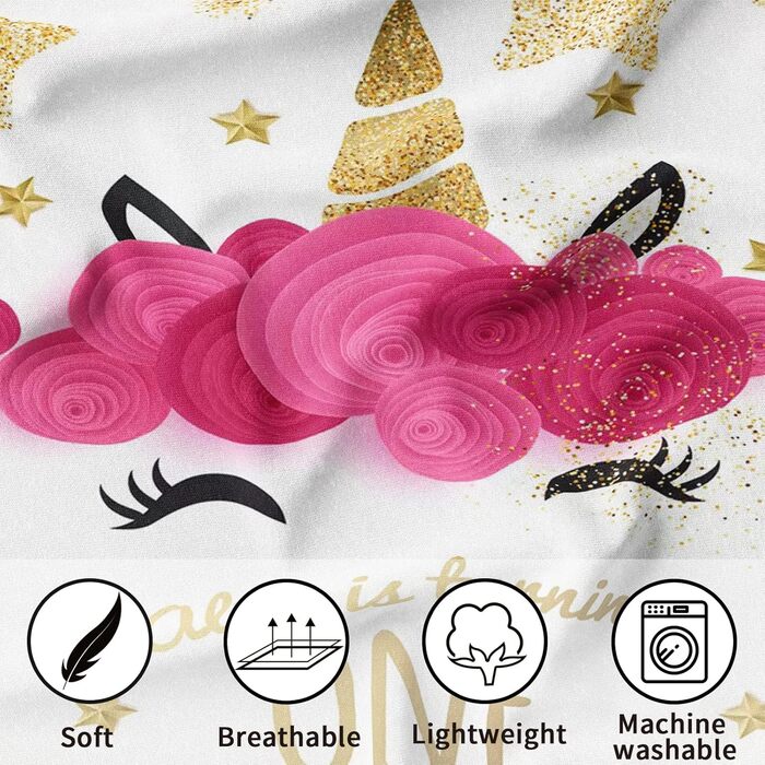 LLTTEER Unicorn Bedding Set for Kids Girls, 3D Printed Unicorn Cartoon Bedspread, Soft Microfiber Duvet Cover with 2 Pillowcases 50x75cm for Girls (Unicorn 04, 200 x 200 cm)