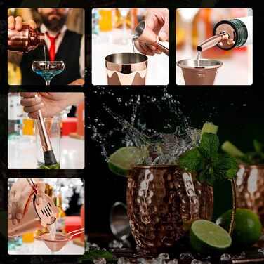 Sovyime Cocktail Set Cocktail Shaker 750ml Bartender Set, 16-Piece Stainless Steel Bar Cocktail Accessories with Wooden Stand, Perfect Home Kitchen Gift for Men Women