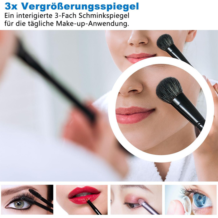 Дзеркало для ванної кімнати з підсвічуванням, 3 кольори, регулювання яскравості, пам'ять, 70x50 см, LED, сенсорне, запобігання запотіванню, енергозберігаюче, настінне дзеркало, Bluetooth, трьохкратне збільшення